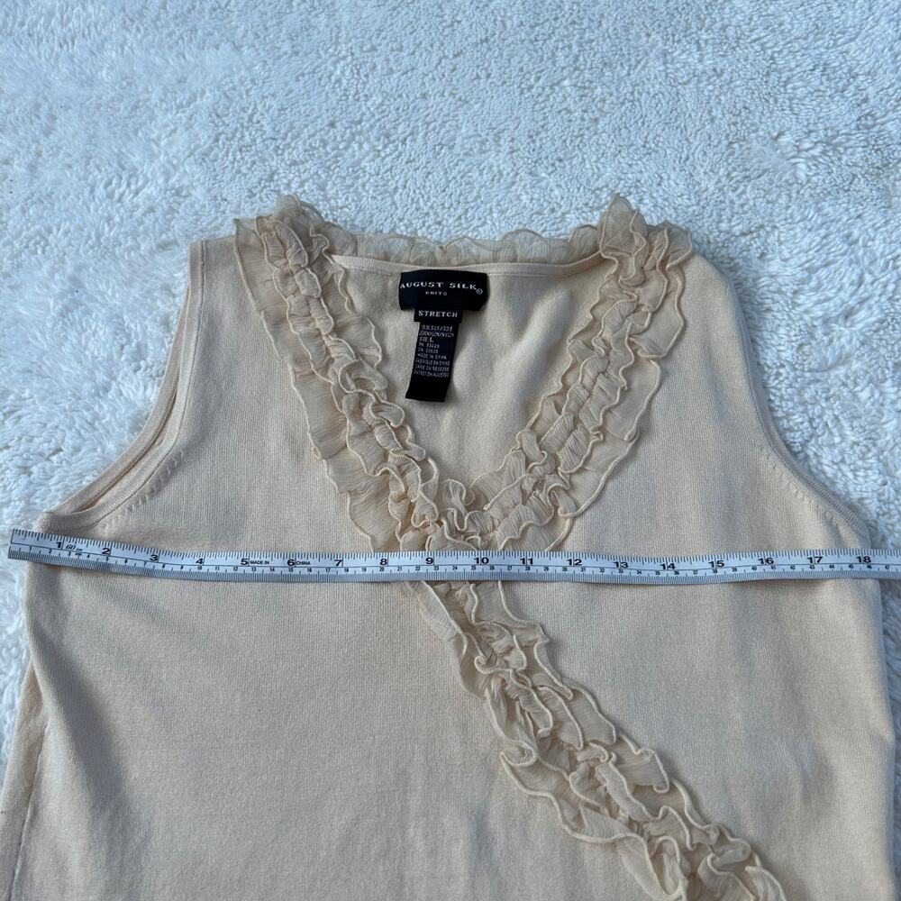 August Silk VTG Y2K Womens Silk Ruffle Top Quiet Luxury Capsule Minimalist Sz L - Picture 3 of 5